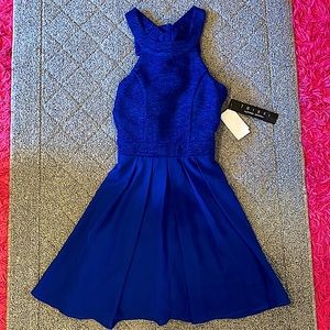 Macy’s Blue Sparkly Bow Tie Fit and Flare Homecoming and Formal Dress